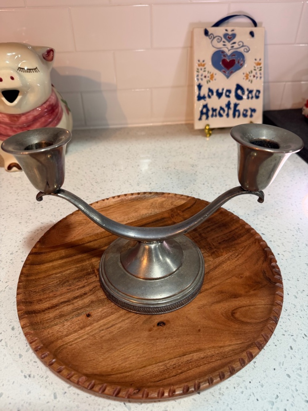 Vintage Double Arm Silver Plated Candle Holder - Silver